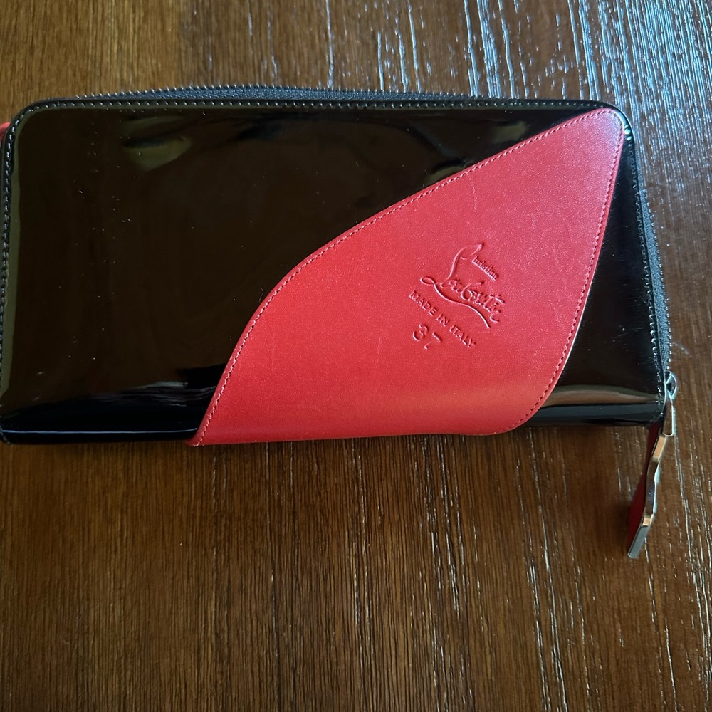 Christian Louboutin Glossy Black and Vibrant Red Wallet